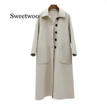Зимнее пальто, женское Модное кашемировое шерстяное пальто, Верхняя одежда, Женское Длинное Утолщенное теплое шерстяное пальто, женский тренч