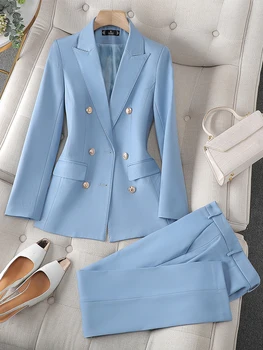 Высококачественный Женский модный корейский Элегантный брючный костюм, винтажный деловой формальный блейзер, куртка и брюки, комплекты женской одежды из 2 предметов