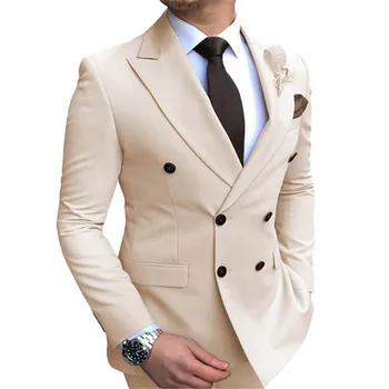 Новый мужской блейзер, приталенный двубортный костюм с зубчатыми лацканами, блейзер, только куртка