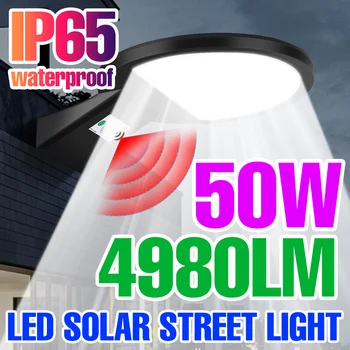 Уличные фонари на солнечной батарее Мощностью 50 Вт, Уличный садовый светильник IP65, водонепроницаемый внешний прожектор, Умная лампа, светодиодный отражатель, аварийное освещение
