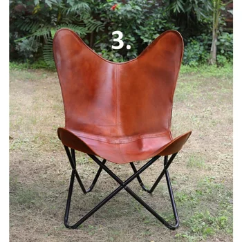 Кожаные стулья для гостиной - Кожаное кресло-бабочка - Складной железный каркас с порошковым покрытием