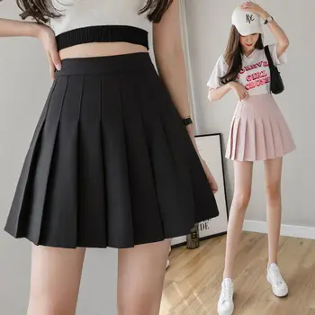 2023 Горячая плиссированная короткая юбка с высокой талией, Женская юбка в корейском стиле Half Academy, однотонная, с защитой от выцветания, Трапециевидная