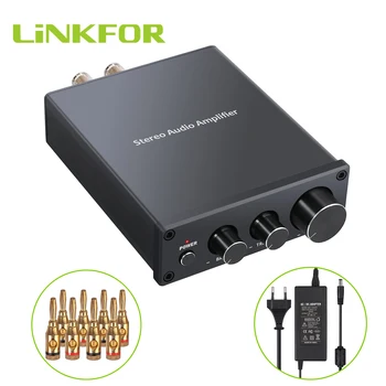 LiNKFOR Мини-Усилитель Hi-Fi класса D с чипом TPA3116D2, 2-канальный Усилитель мощности с регулятором низких и ВЧ частот 50 Вт + 50 Вт, 8 шт штекеров типа 