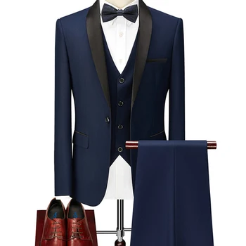 Ансамбли Homme, Высококачественный Приталенный мужской костюм, Трендовые Однотонные смокинги Mariage, Повседневное Деловое Свадебное платье (Блейзер + Жилет + Брюки)