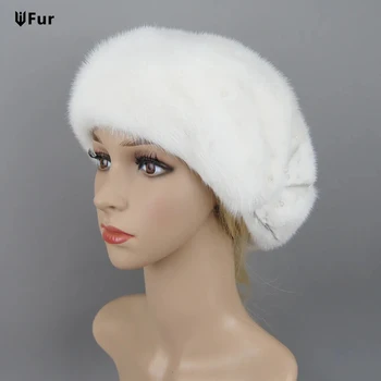 Шапка из натурального меха норки, осенне-зимняя женская меховая шапка, новый модный берет из натурального меха, русская качественная шапка