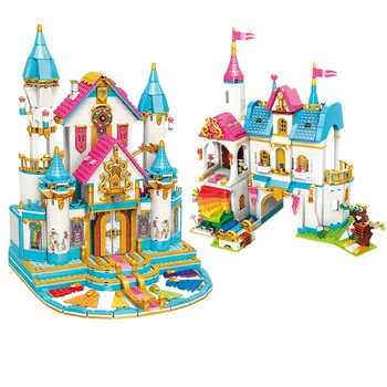 Строительный блок для девочек, Принцесса Лия, Озеро, Радужный замок, Мяч, Развивающие Кубики, игрушка для девочки в подарок