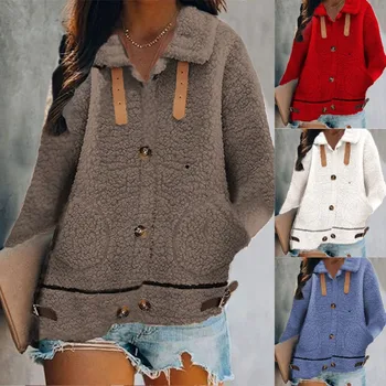 Пальто для женщин 2023, Куртка из овечьей шерсти, Женская Куртка с длинными рукавами, Корейская Свободная Универсальная Толстая Плюшевая куртка, Женские пальто