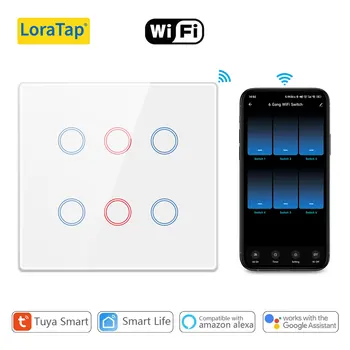 LoraTap Tuya Smart Life Бразилия 4x4 WiFi 6 Банд Сенсорный выключатель света на панели переменного тока 110-220 В Дистанционное Голосовое управление Google Home Alexa