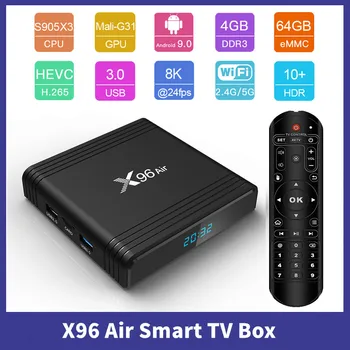 X96 Air Smart TV Box Android 9,0 Amlogic S905X3 4 ГБ 64 ГБ Макс 2,4 Г/5 Г Двойной WiFi BT BT4.0 8K 4k H.265 UHD Медиаплеер телеприставка