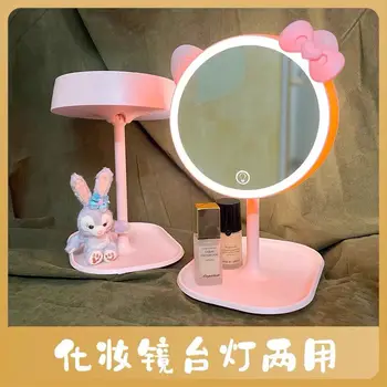 Зеркало для макияжа Sanrio Hello Kitty HD с подсветкой, USB LED, сенсорная интеллектуальная зарядка, милое зеркало для туалетного столика