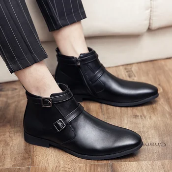 Классические деловые Черные мужские кожаные ботинки 