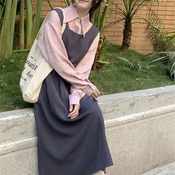 Милая Японская свободная блузка в стиле Новой академии, Маленький свежий комплект платья на супер бессмертном ремешке для женщин