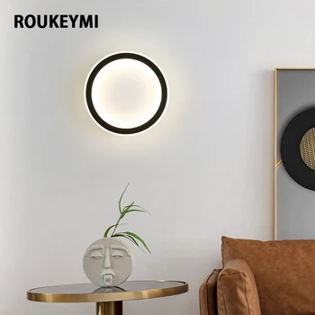 Светодиодный Настенный светильник ROUKEYMI, Современный простой роскошный светильник, Бра, Минималистичный дизайн, Лампа для внутреннего круга на крыльце, в спальне