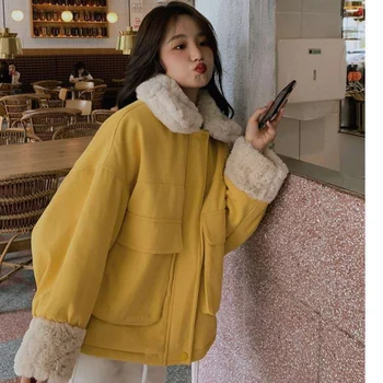Зимние пальто из овечьей шерсти BEENLE для женщин, Корейские модные Свободные хлопчатобумажные куртки, Короткий флисовый утолщенный теплый кардиган, женская одежда