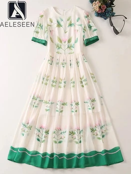 Богемное летнее платье AELESEEN, Женское подиумное Модное платье с романтическим цветочным принтом, Розовое, Зеленое, Длинное, Элегантное, вечернее, шифоновое