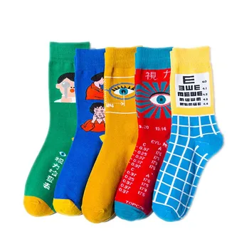 Новые Женские Модные Хлопчатобумажные носки с вышивкой глаз и лица, Носки с Новинкой, Креативные влюбленные, Sox Harajuku