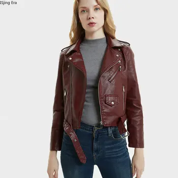 2023 Новая куртка из искусственной кожи с лацканами, мотоциклетное кожаное пальто с поясом Q9