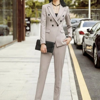 Модный женский костюм, 2 предмета, Двубортный приталенный деловой офисный официальный костюм-смокинг, Женский костюм, куртка с брюками