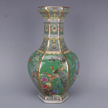 Роскошная китайская классическая Антикварная Керамическая Эмалевая Ваза для цветов, Украшение для дома, Зеленая Ваза