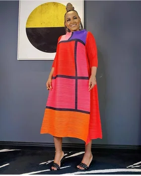 Осенне-Зимнее Платье 2022 Года с принтом Miyake, Новое Европейско-Американское Модное Свободное Удлиненное Праздничное Платье Spot Daifa