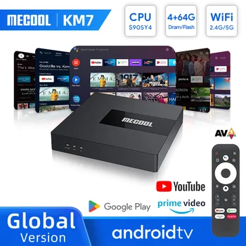 Mecool Android 11 TV Box KM7 ATV Сертифицированный Google 4 ГБ 64 ГБ Amlogic S905Y4 DDR4 Android Tv 5G WiFi Youtube 4K Netflix телеприставка